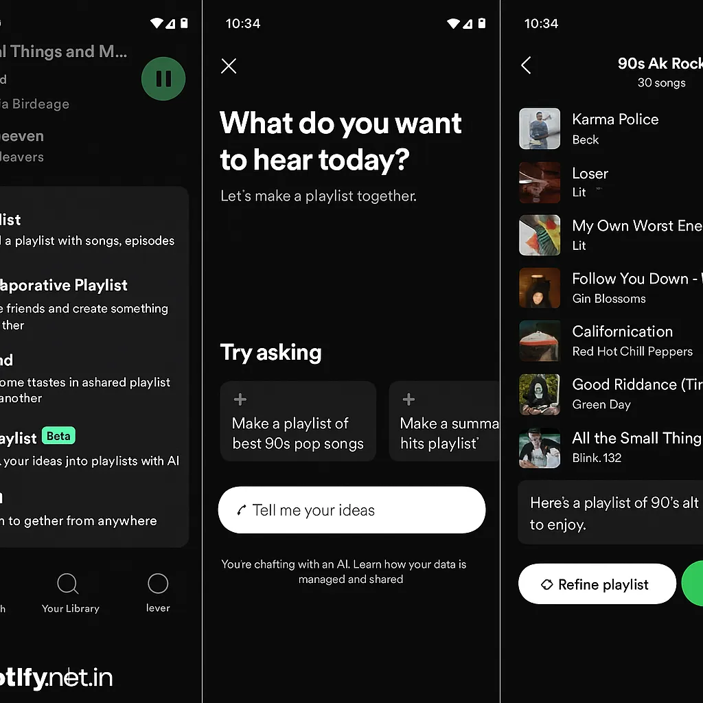 A set of digital screenshots showcases Spotify mob