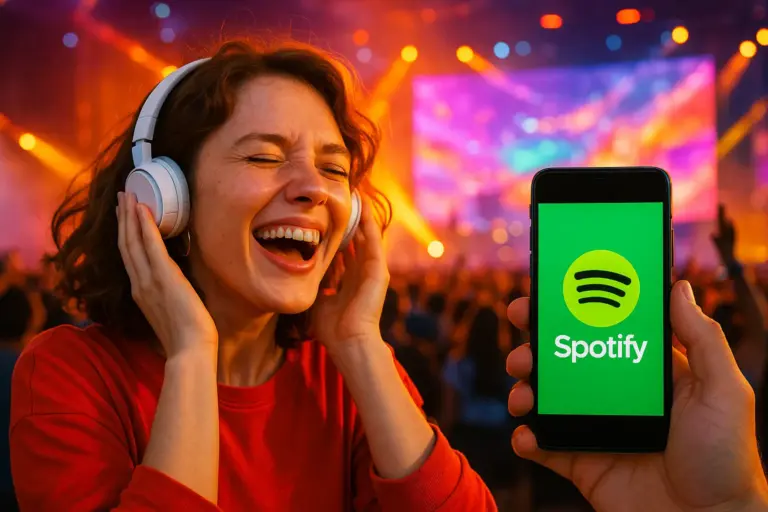Person enjoying Spotify music streaming on phone in 2025